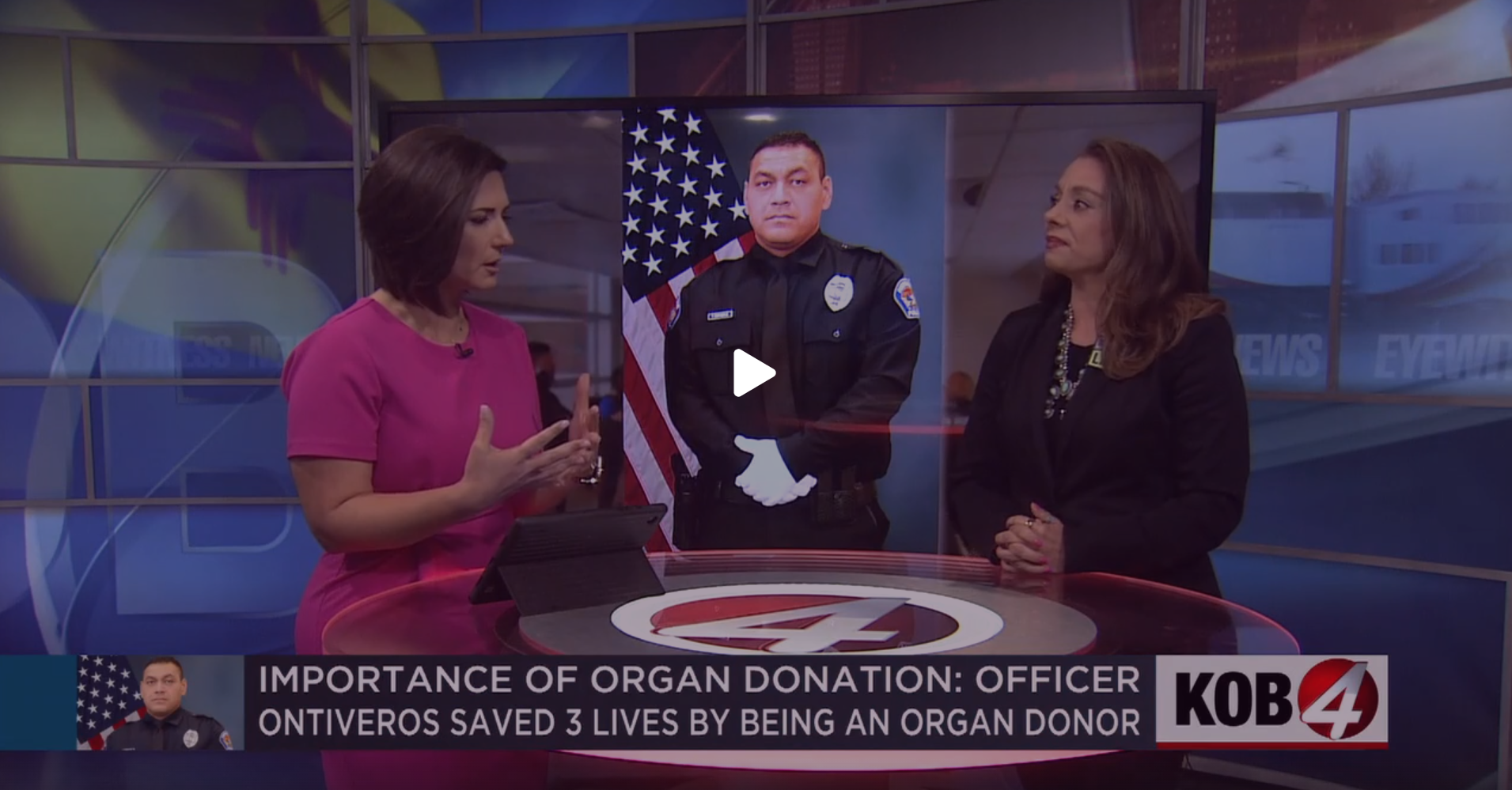 Picture of news anchor at a desk speaking with Celina Espinoza.
